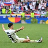 Slovinec Erik Janža v euforii po vyrovnávacím gólu proti Dánsku