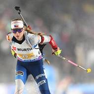 Biatlonistka Markéta Davidová reprezentovala české barvy na třetím úseku smíšené štafety.