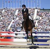 Lucie Hlaváčková při jezdecké částí finále moderního pětiboje