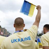 Ukrajinští sportovci během slavnostního ceremoniálu