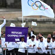 Olympijský tým uprchlíků na slavnostním  zahájení nechyběl.