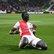 El Hadji Malick Diouf ze Slavie poté, co dal gól proti Bohemians.