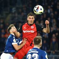 Útočník Leverkusenu Patrik Schick během semifinále poháru