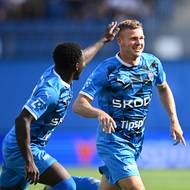 David Pech z Mladé Boleslavi slaví gól proti Liberci.