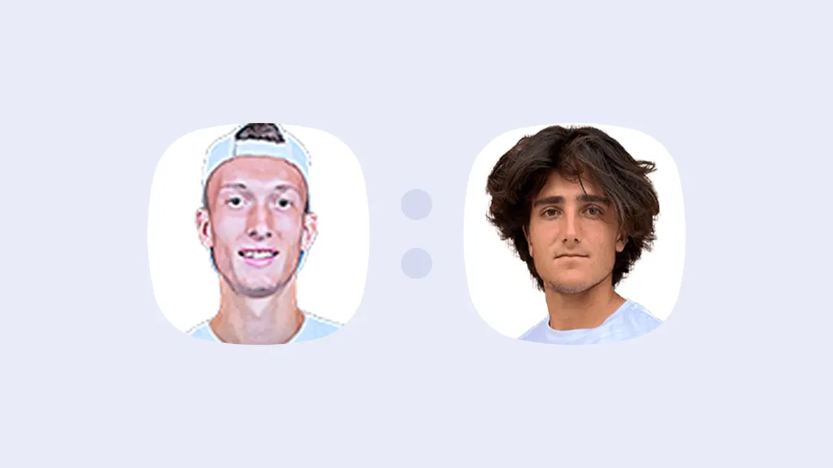 Image accompanying sport.cz coverage of the Wimbledon match between Jiří Lehečka and Mattia Bellucci.