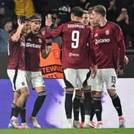 Sparťané slaví první branku.