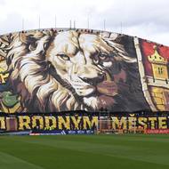 Choreo fanoušků Slavie na utkání v Olomouci.