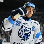 Liberecký hokejista Radan Lenc se raduje z gólu proti Karlovým Varům.