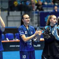 Ostrava Pohár mistrů florbalistek - finále: 1. SC Vítkovice - Thorengruppen, 24. ledna 2026, Ostrava. Zleva Veronika Rybičková z Vítkovic, Vendula Beránková z Vítkovic, Kateřina Vrlová z Vítkovic a Nikola Příleská z Vítkovic.