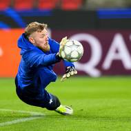 Brankář Slavie Praha Jindřich Staněk během tréninku před utkáním ligové fáze Ligy mistrů UEFA, SK Slavia Praha - FC Barcelona, dne 20. ledna 2026 v Praze.