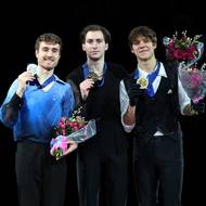 Medailisté z evropského šampionátu: zleva stříbrný Ital Matteo Rizzo, zlatý Nika Egadze z Gruzie a bronzový Čech Georgii Reshtenko 