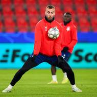 Tomáš Chorý ze Slavie Praha během tréninku před utkáním ligové fáze Ligy mistrů UEFA, SK Slavia Praha - FC Barcelona, dne 20. ledna 2026 v Praze.