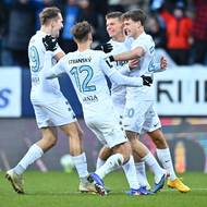 Fotbalisté Liberce se radují z gólu proti Baníku Ostrava.