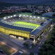 Severovýchodní strana nových Stínadel v noci pohledem shora