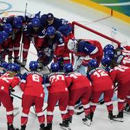 Česká hokejová reprezentace před zápasem se Švýcarskem.