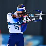 Český biatlonista Michal Krčmář při vytrvalostním závodě na 20 km.