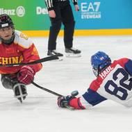 Zdeněk Hábl se snaží zabránit čínskému hráči ve střelbě