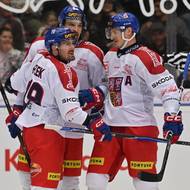 Čeští hokejisté se radují z úvodní branky