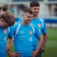 David Douděra (druhý zprava) při tréninku české reprezentace