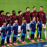 Portugalsko před zahájením duelu s Chorvatskem (úplně vpravo kapitán Cristiano Ronaldo). 