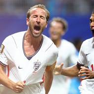 Harry Kane slaví branku do sítě DR Kongo